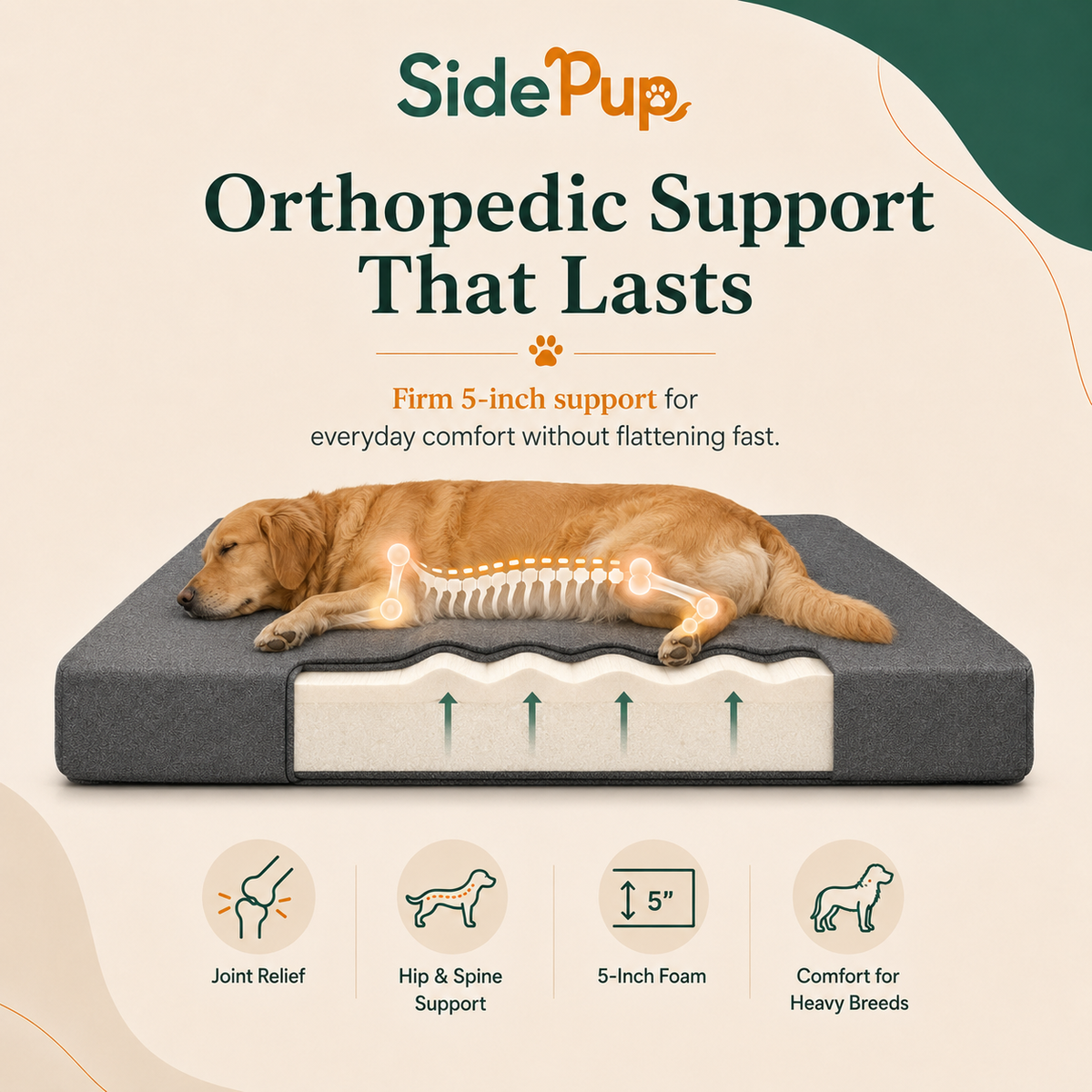 SidePup™ Orthopedic Dog Bed
