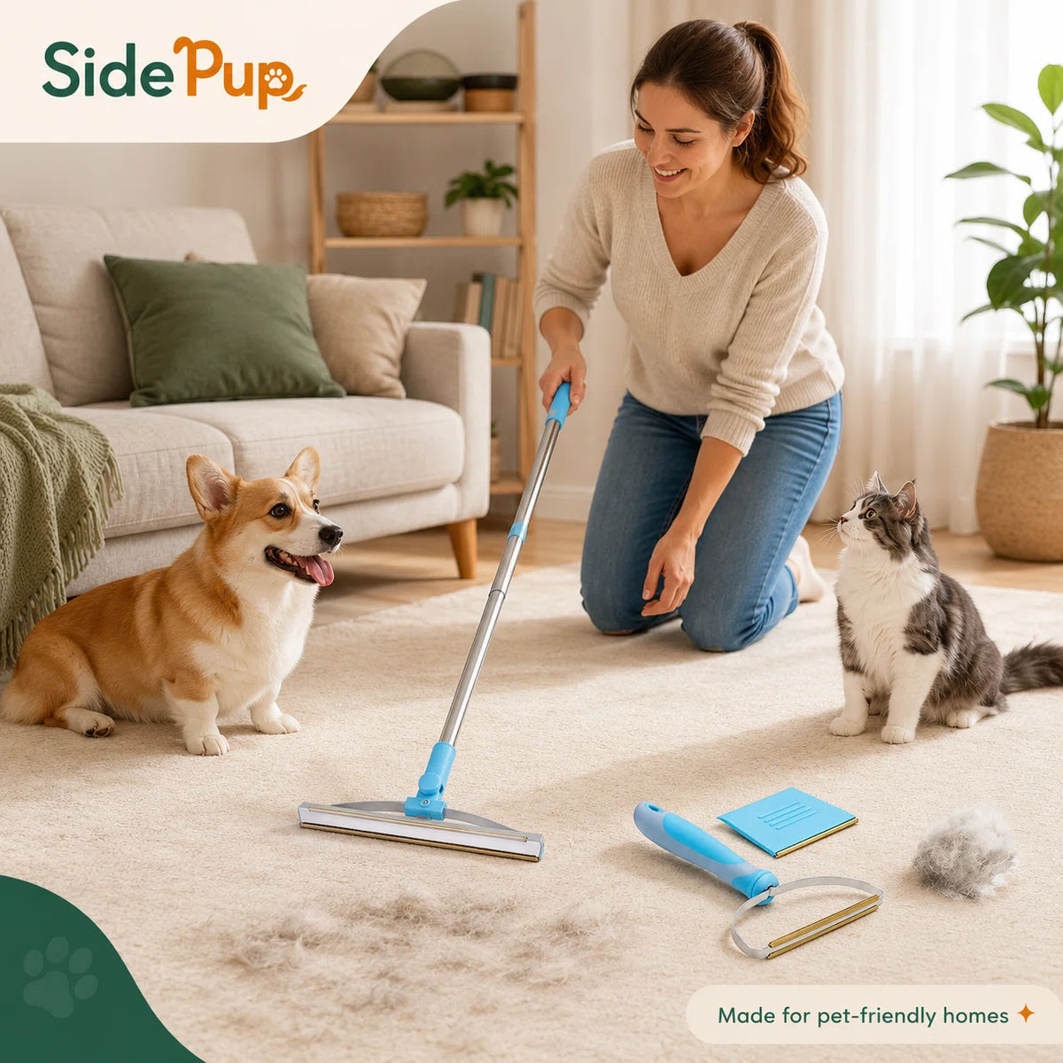 SidePup™ 3-Piece Pet Hair Removal Rake Kit