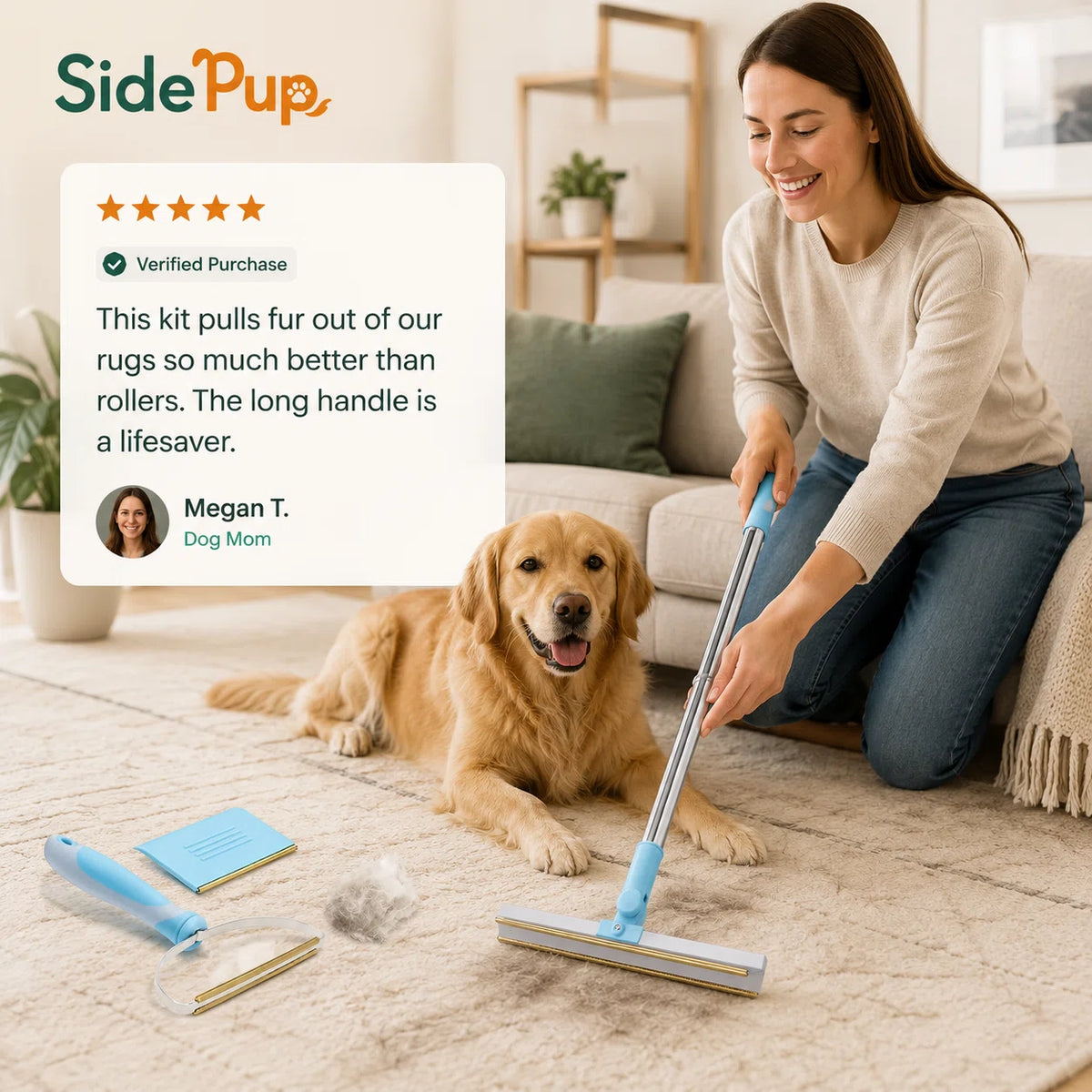 SidePup™ 3-Piece Pet Hair Removal Rake Kit
