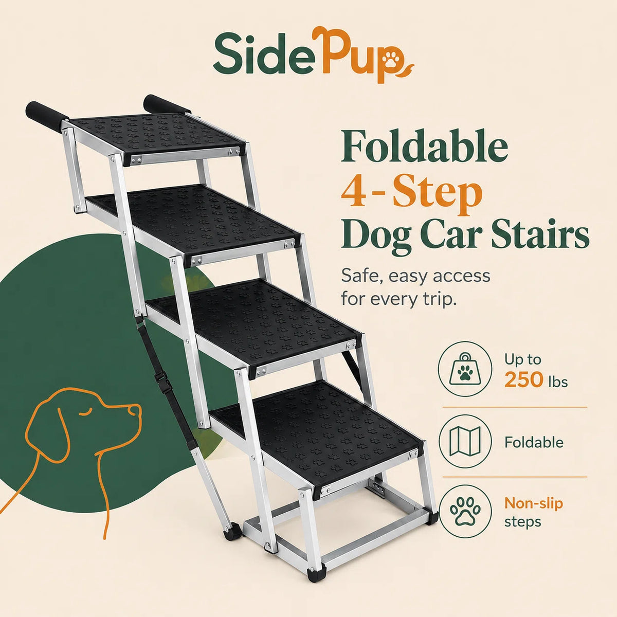 SidePup™ Foldable 4-Step Dog Car Stairs