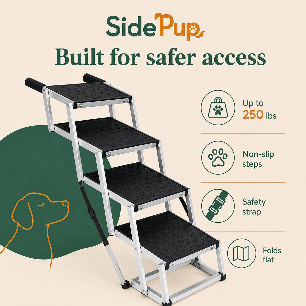 SidePup™ Foldable 4-Step Dog Car Stairs