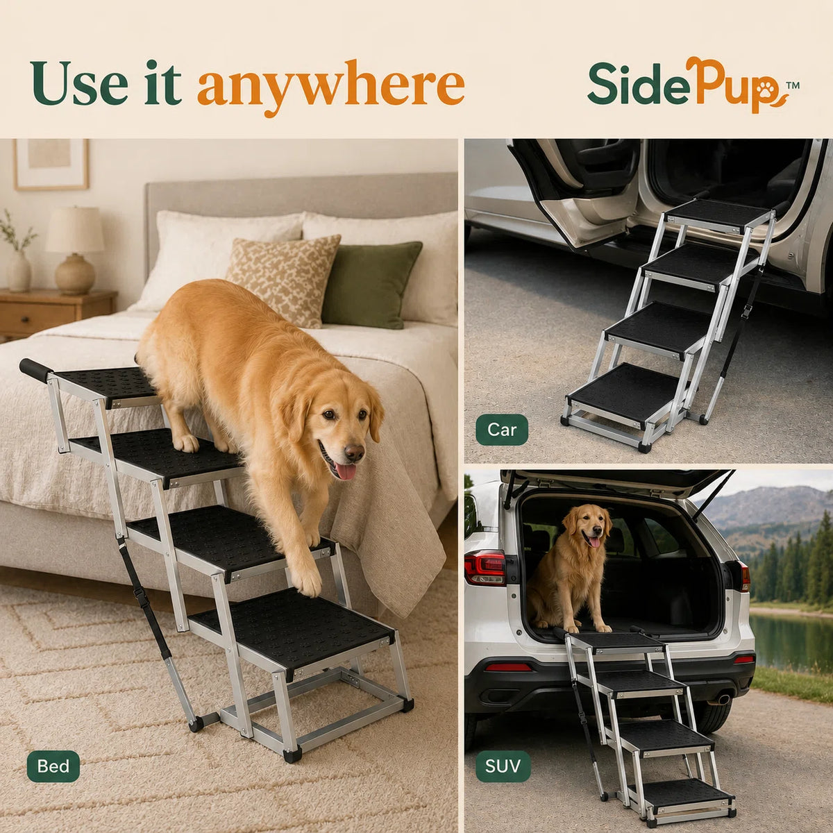 SidePup™ Foldable 4-Step Dog Car Stairs